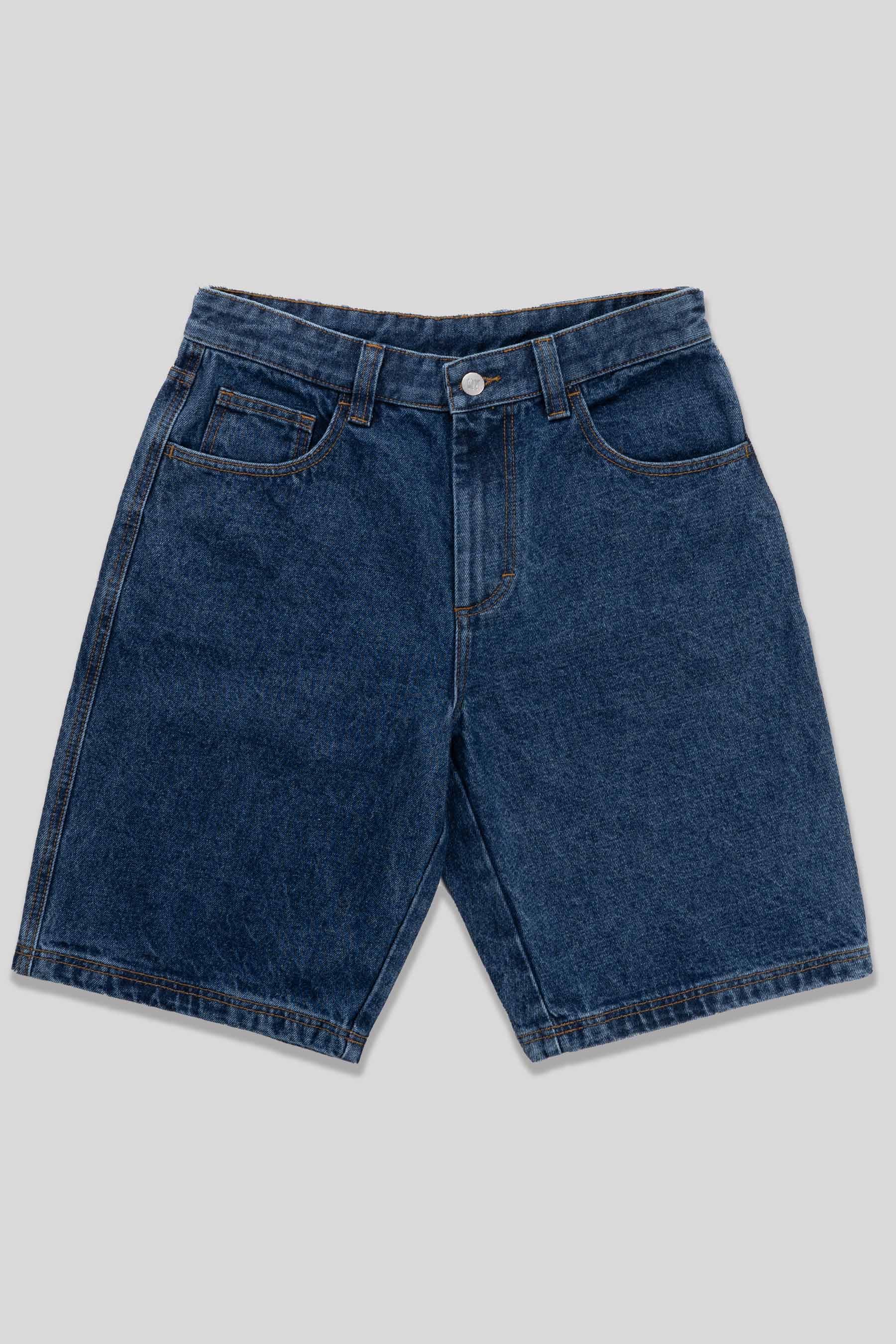 Baggy Denim Shorts - Leather Patch - denim - denim