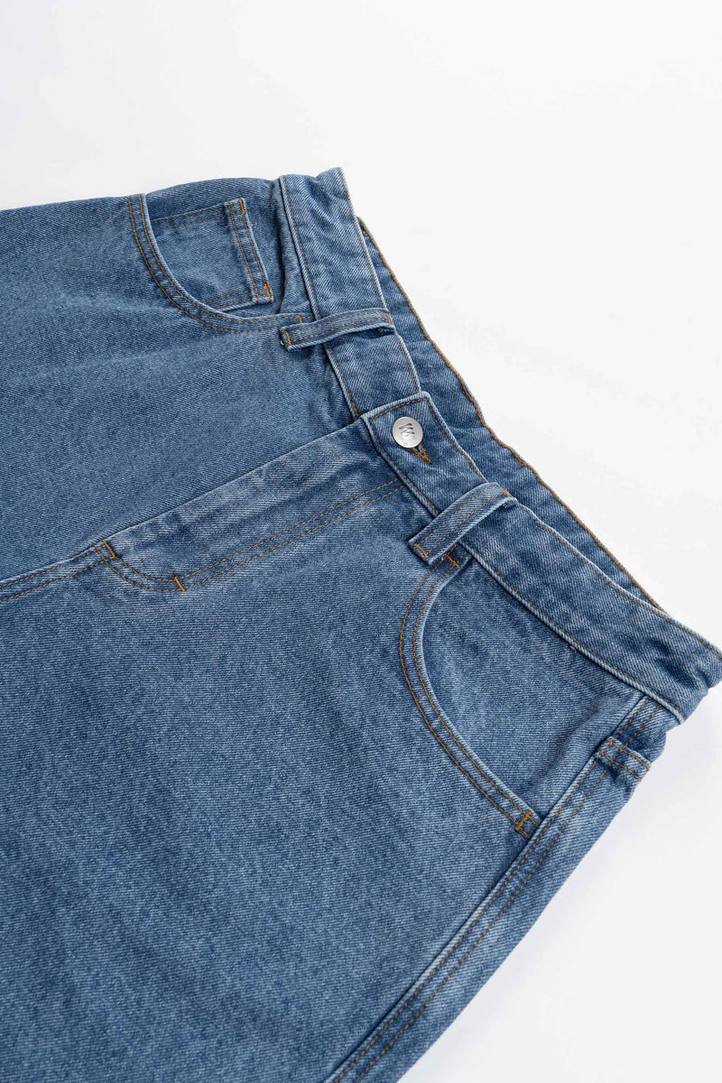 Baggy Denim Short - Leather Patch